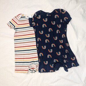 Set of 2 Hanna Andersson Short Sleeve Romper, 3T, Stripe / Navy Blue Rainbow
